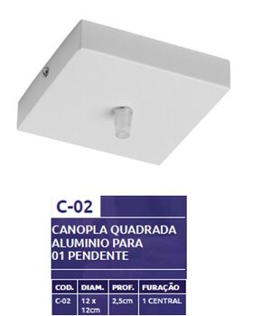 CANOPLA QUADRADA COMPLETA 12X12CM BRANCA C02B - BELLY LUSTRE