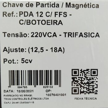 CHAVE PARTIDA 5CV 12,5-18A C/RELE FALTA DE FASE PDA12 - ALTRONIC