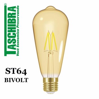LAMPADA FILAMENTO CARBONO 4W LED  BIVOLT AMBAR - TASCHIBRA