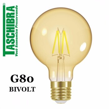 LAMPADA FILAMENTO CARBONO 4W LED GLOBO  BIVOLT AMBAR - TASCHIBRA