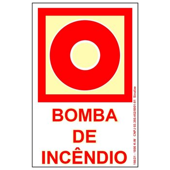 PLACA DE SINALIZACAO BOMBA DE INCENDIO 13,5X20CM 220BX - SINALIZE