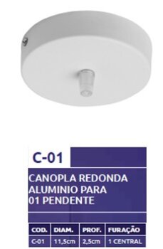 CANOPLA REDONDO COMPLETA 12CM BRANCA C01B - BELLY LUSTRE