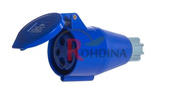 TOMADA INDUSTRIAL ACOPLAMENTO 32A 2P+T+N 220V AZUL 9H IP44 7885259 - ROHDINA