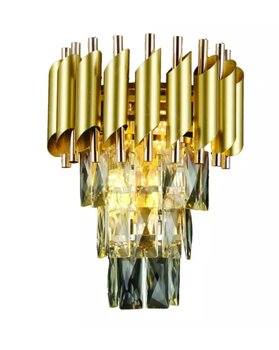 ARANDELA METAL CRISTAL 2XE14 DOURADA E TRANSPARANTE 31X25CM DCB06513 - SINDORA