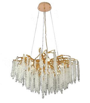 LUSTRE METAL CRISTAL 10XE14 DOURADA TRANSPARENTE 80CM DCD06563 - SINDORA